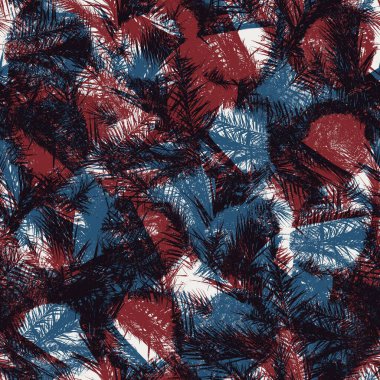 Kırmızı mavi siyah beyaz, kusursuz tropikal desen