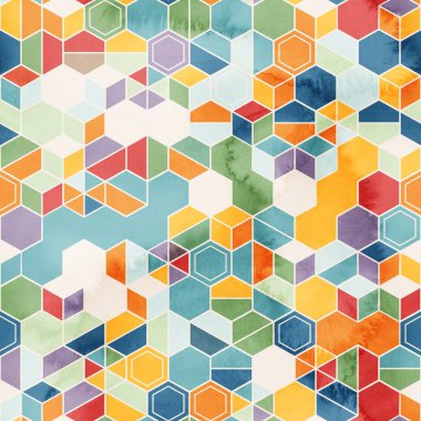 Suluboya renginde rastgele renklerde altıgenlerin kusursuz deseni