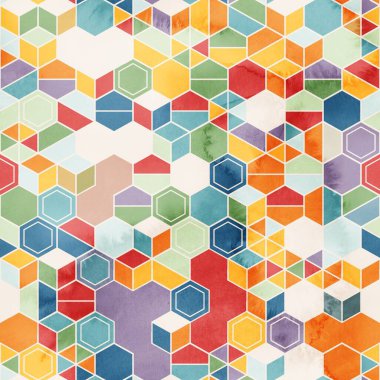 Suluboya renginde rastgele renklerde altıgenlerin kusursuz deseni
