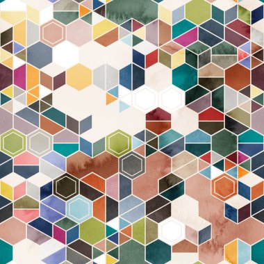 Suluboya renginde rastgele renklerde altıgenlerin kusursuz deseni