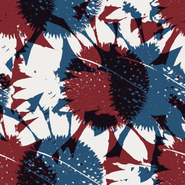 Kırmızı mavi beyaz desenli kusursuz çiçek deseni.