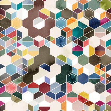 Suluboya renginde rastgele renklerde altıgenlerin kusursuz deseni