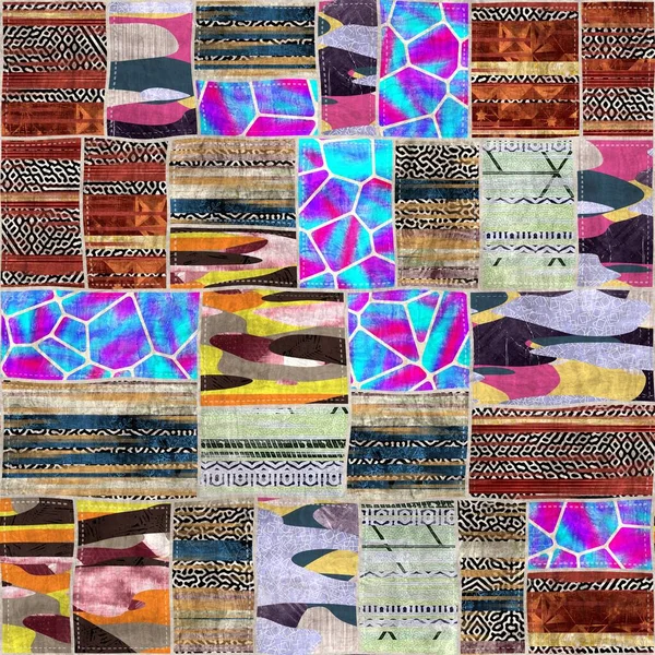 Seamless patchwork collage mix quilt pattern print