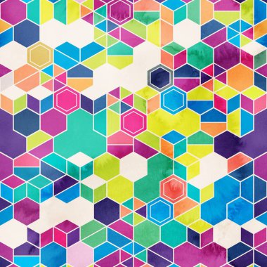 Suluboya renginde rastgele renklerde altıgenlerin kusursuz deseni