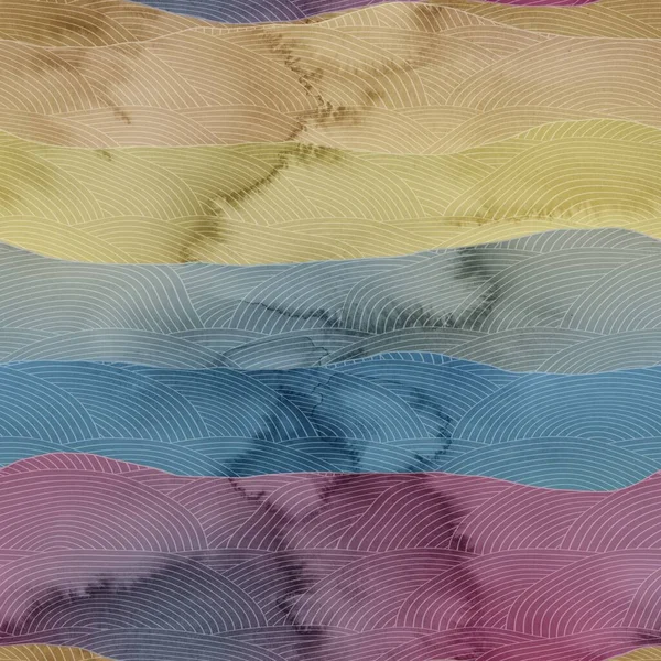 Płynny elegancki, kolorowy wzór wzorzystych wzgórz w akwareli. — Zdjęcie stockowe