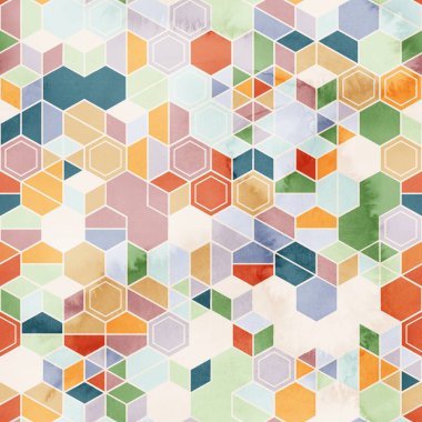 Suluboya renginde rastgele renklerde altıgenlerin kusursuz deseni