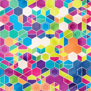 Suluboya renginde rastgele renklerde altıgenlerin kusursuz deseni