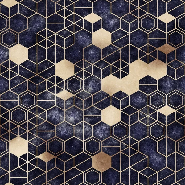 Безшовний гранжевий шестикутний візерунок ізометричної геометрії мережевий принт — стокове фото