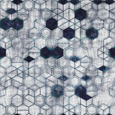 Kusursuz grungy altıgen deseni izometrik geometri ağ baskısı