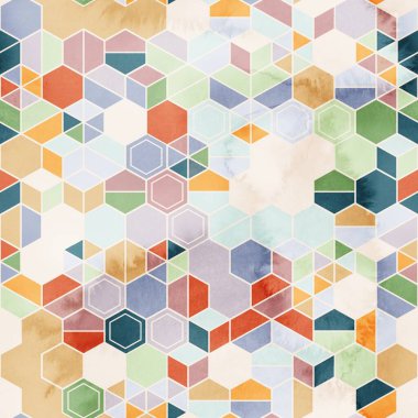 Suluboya renginde rastgele renklerde altıgenlerin kusursuz deseni