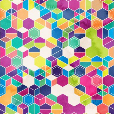 Suluboya renginde rastgele renklerde altıgenlerin kusursuz deseni