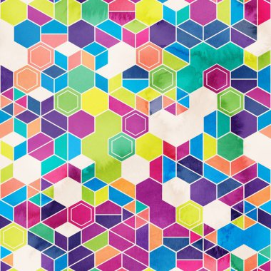 Suluboya renginde rastgele renklerde altıgenlerin kusursuz deseni