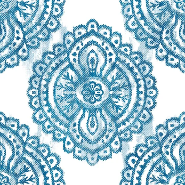 Patrón de motivo de alfombra tribal azul sin costuras. —  Fotos de Stock