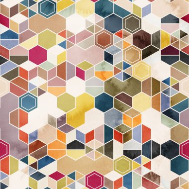 Suluboya renginde rastgele renklerde altıgenlerin kusursuz deseni