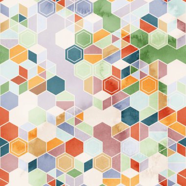 Suluboya renginde rastgele renklerde altıgenlerin kusursuz deseni