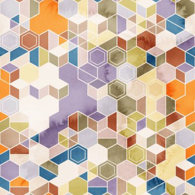 Suluboya renginde rastgele renklerde altıgenlerin kusursuz deseni