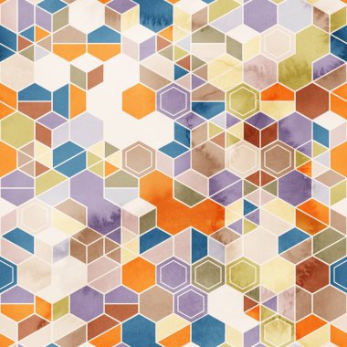 Suluboya renginde rastgele renklerde altıgenlerin kusursuz deseni