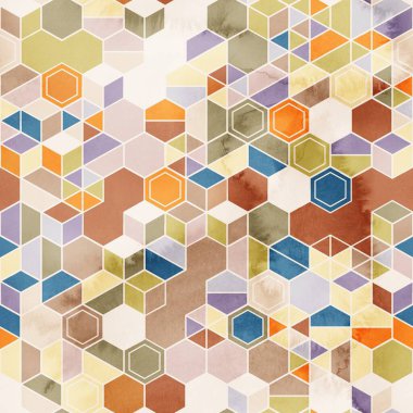 Suluboya renginde rastgele renklerde altıgenlerin kusursuz deseni