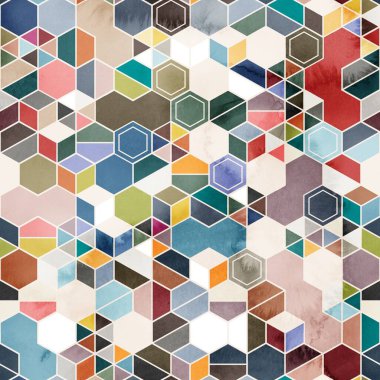 Suluboya renginde rastgele renklerde altıgenlerin kusursuz deseni