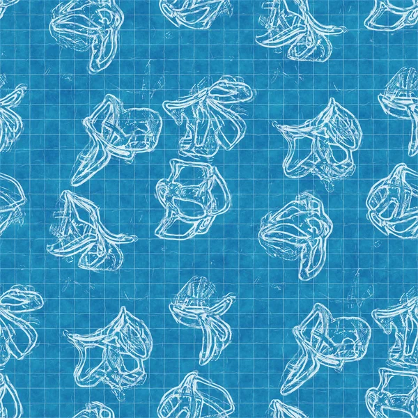 Seamless bright blue blueprint pattern for textile and print — Stock Photo, Image