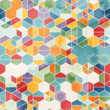 Suluboya renginde rastgele renklerde altıgenlerin kusursuz deseni