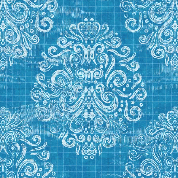 Zökkenőmentes fényes kék tervrajz minta textil és nyomtatás — Stock Fotó