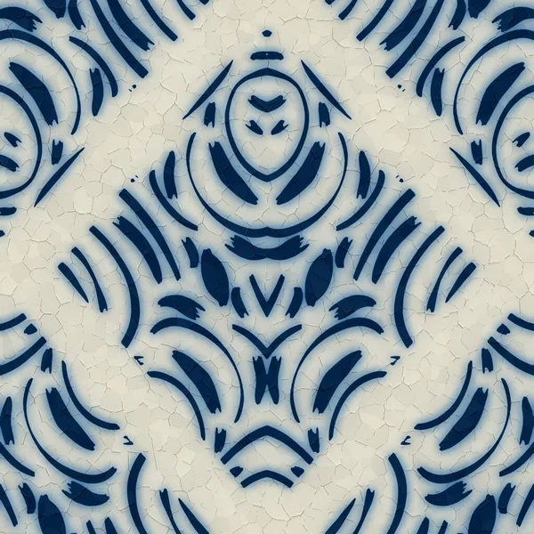 Modello di damasco decorato con piastrelle di ceramica blu e bianca senza cuciture per la progettazione e la stampa di superfici — Foto Stock
