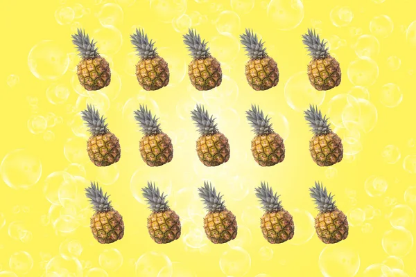 Symmetrical Composition Pineapple Yellow Background Top View — Stock Photo, Image