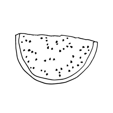 Ejderha meyvesi, çizgilerle çizilmiş bir parça olgun tropikal meyve. Logo, renk ve diğer tasarım için basit vektör taslağı çizimi.