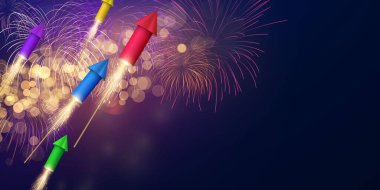havai fişek ve noel temalı kutlama partisi Mutlu yıllar arka plan tasarımı.