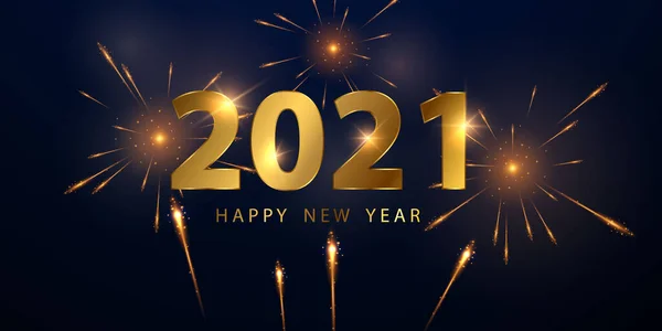 2021 Happy New Year Gold Background Design Firework Christmas Themed — Stock Vector