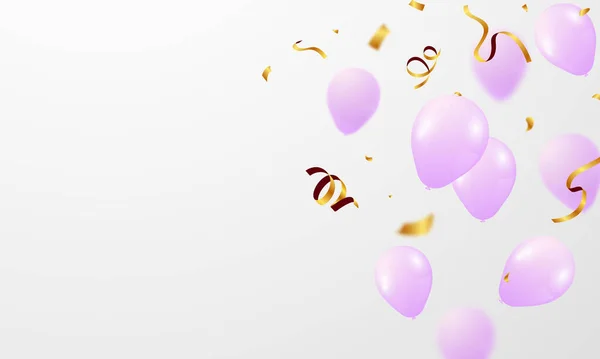 Balões Brancos Cor Rosa Modelo Design Conceito Confete Feliz Dia — Vetor de Stock