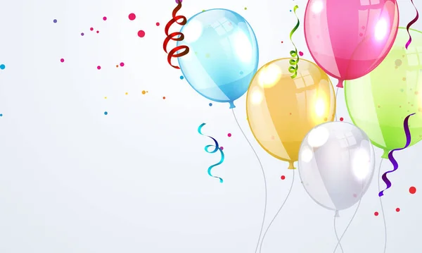 Happy Birthday Luftballons Bunte Feier Rahmen Hintergrund Mit Konfetti — Stockvektor