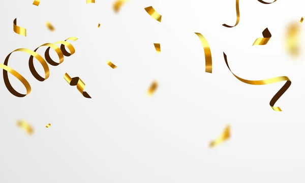 Χρυσές Κορδέλες Κομφετί Γιορτή Πολυτελείας Χαιρετισμός Πλούσια Κάρτα — Διανυσματικό Αρχείο