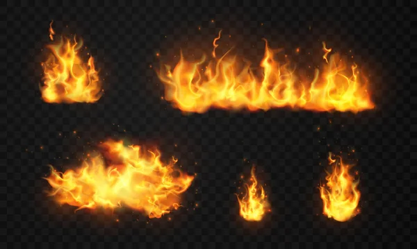熊熊燃烧的炽热火花现实的火焰 — 图库矢量图片
