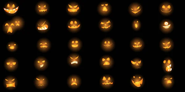 Halloween Set Collection Τρομακτικά Και Αστεία Λαμπερά Πρόσωπα Κολοκύθας Φαντάσματος — Διανυσματικό Αρχείο