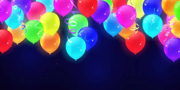 パーティーカラーの風船グロー コンフェッティのコンセプトデザインテンプレートの休日ハッピーデー 背景お祝いベクトルイラスト — ストックベクタ