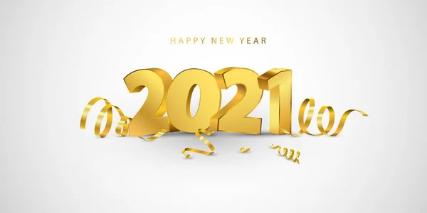 Happy New Year 2021 Background Greeting Card Design Template Gold — Stock Vector