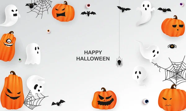 Cartel Halloween Paper Art Party Carnaval Concepto Diseño Fondo — Vector de stock