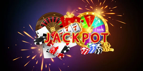 Casino Banner Jackpot Ontwerp Versierd Met Gouden Glinsterende Spelen Prijs — Stockvector