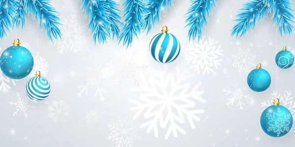 Vrolijk Kerstfeest Gelukkig Nieuwjaar Achtergrond Viering Achtergrond Template Met Blauw — Stockvector