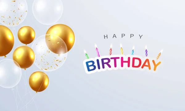 Happy Birthday Balloons Confetti Colorful Background Celebration — Stock Vector