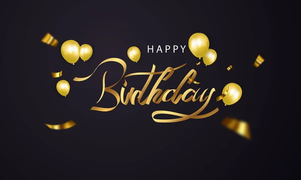 Happy Birthday Luftballons Gold Feier Hintergrund Mit Konfetti — Stockvektor