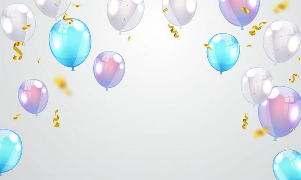 Luftballons Bunte Feier Rahmen Hintergrund Mit Konfetti — Stockvektor