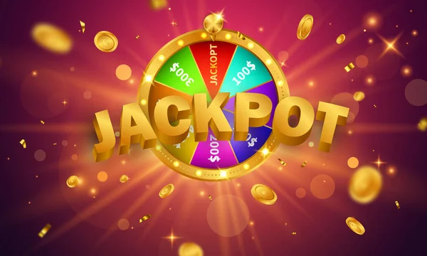 Casino Banner Diseño Jackpot Decorado Con Monedas Signo Premio Juego — Vector de stock