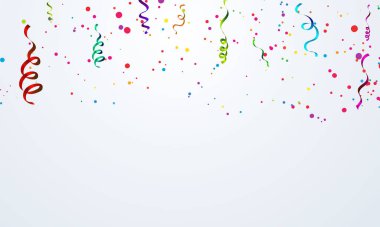 Mutlu yıllar balonlar konfetiyle renkli kutlama çerçevesi.
