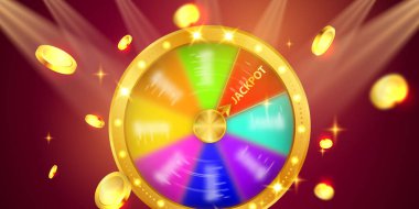 Kumarhane büyük ikramiye tasarımı. Altın parıltılı oyun işareti paralarıyla süslenmiş..