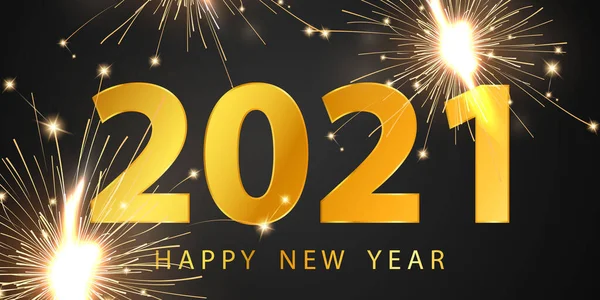 2021 Frohes Neues Jahr Gold Hintergrunddesign Feuerwerk Und Weihnachten Themenbezogene — Stockvektor