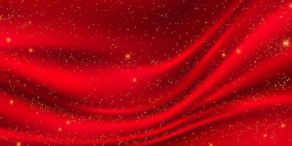 Gradients Abstraits Tissu Vague Rouge Fond Bannière Modèle Paillettes Dorées — Image vectorielle