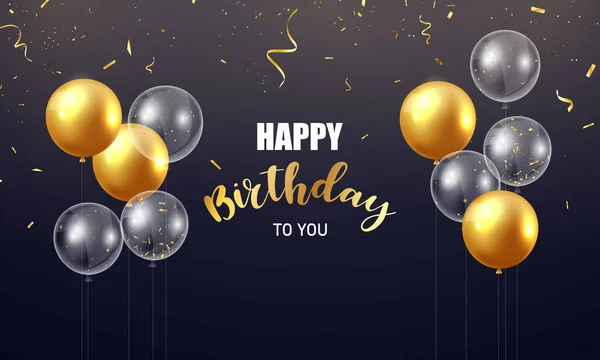 Mutlu yıllar balonlar konfetiyle renkli kutlama çerçevesi.